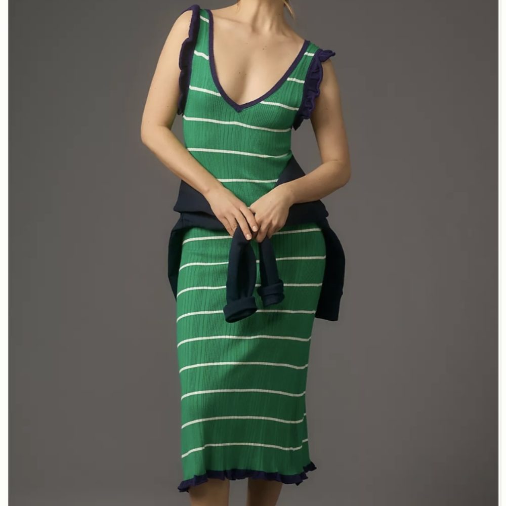 Daily Practice by Anthropologie Green Striped Midi Sweater Dress Size Me…